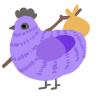 A lilac and blurple chicken with a bar pattern