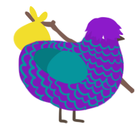 A violet and teal chicken with a lace pattern