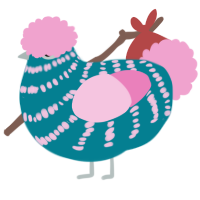 A sea and pink chicken with a bar pattern
