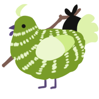 A chartreuse and apple chicken with a bar pattern