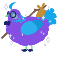 A blurple and sky chicken with a neck-speckle pattern