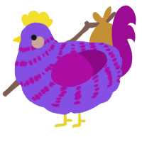 A blurple and plum chicken with a bar pattern