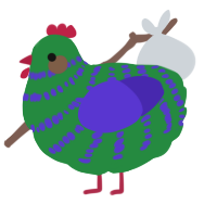 A viridian and indigo chicken with a bar pattern