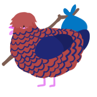 A red and navy chicken with a lace pattern