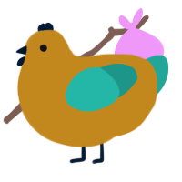 A ochre and turquoise chicken