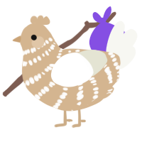 A beige and white chicken with a bar pattern