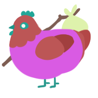 A orchid and red chicken with a head pattern