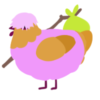 A lavender and orange chicken with a head pattern