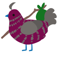 A wine and grey chicken with a bar pattern