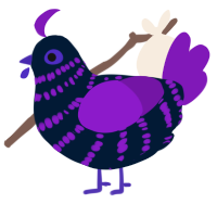 A tumblr and violet chicken with a bar pattern