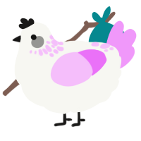 A white and lavender chicken with a neck-speckle pattern