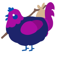 A navy and plum chicken with a head pattern