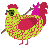 A lime and crimson chicken with a lace pattern