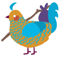 A orange and cerulean chicken with a lace pattern