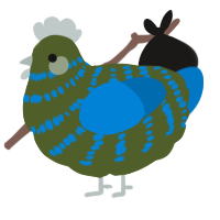 A olive and sapphire chicken with a bar pattern