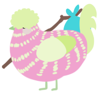 A pink and apple chicken with a bar pattern