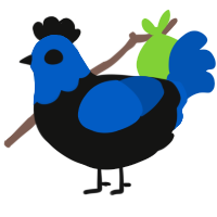A black and ultramarine chicken with a head pattern