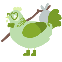 A gluppy and chartreuse chicken with a neck-band pattern