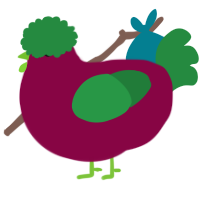 A maroon and viridian chicken