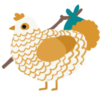 A white and orange chicken with a lace pattern
