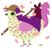 A apple and orchid chicken with a speckle pattern