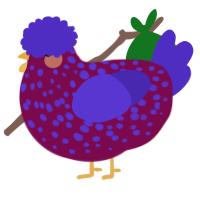 A wine and indigo chicken with a speckle pattern
