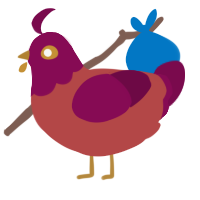 A red and wine chicken with a head pattern