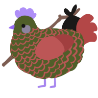 A olive and red chicken with a lace pattern