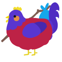A crimson and indigo chicken with a head pattern