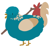 A sea and beige chicken with a neck-speckle pattern