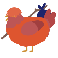 A vermilion and red chicken with a head pattern