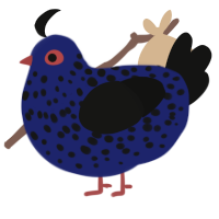 A navy and black chicken with a speckle pattern