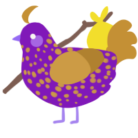 A violet and gold chicken with a speckle pattern