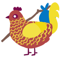 lion, a red and yellow chicken with a lace pattern