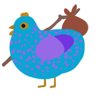 A cerulean and blurple chicken with a speckle pattern