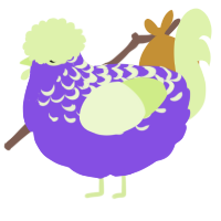 A blurple and apple chicken with a half-lace pattern