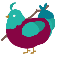 A maroon and turquoise chicken with a head pattern