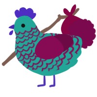 A turquoise and wine chicken with a lace pattern