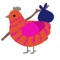 A vermilion and fuchsia chicken with a bar pattern