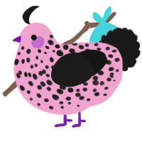 A pink and sable chicken with a speckle pattern