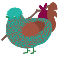 A turquoise and russet chicken with a double-lace pattern