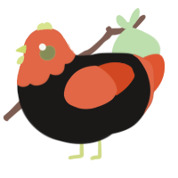 Halloweenie, a sable and vermilion chicken with a head pattern