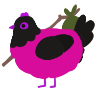 A fuchsia and sable chicken with a head pattern