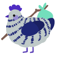 A silver and navy chicken with a bar pattern