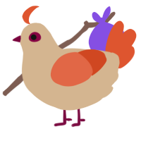 A beige and vermilion chicken