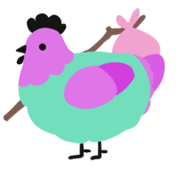 A mint and orchid chicken with a head pattern