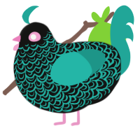 undertow, a black and turquoise chicken with a double-lace pattern
