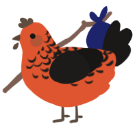 A vermilion and sable chicken with a half-lace pattern