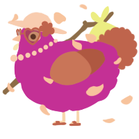 A amethyst and red chicken