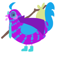 A amethyst and sky chicken with a bar pattern